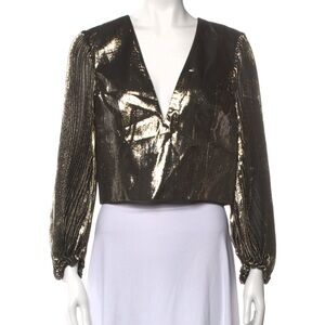 Alice + Olivia Crop Gold Plunge Top